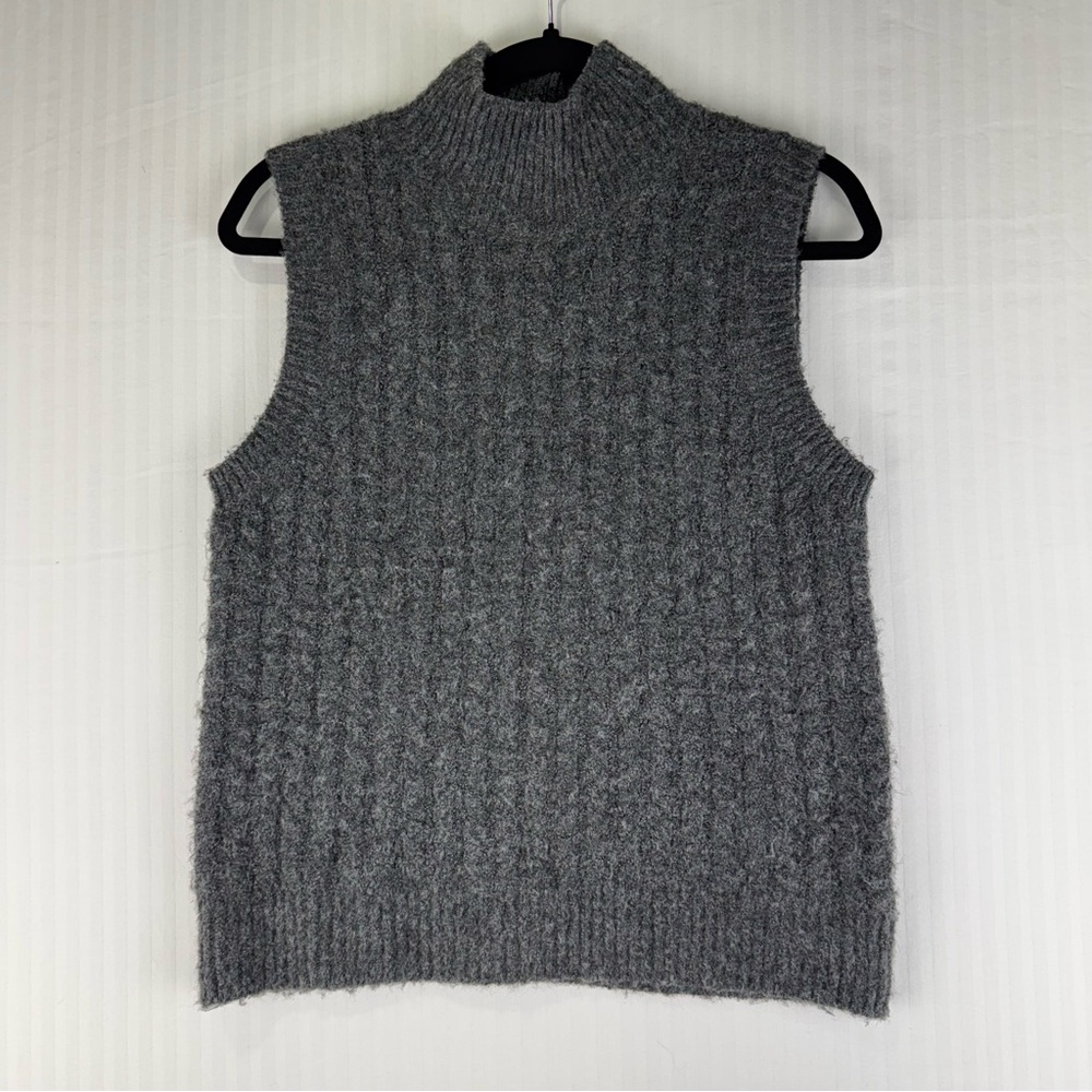 Evereve Avery Gray Cable Tank Sleeveless Mock-Neck Sweater  Vest Size Medium